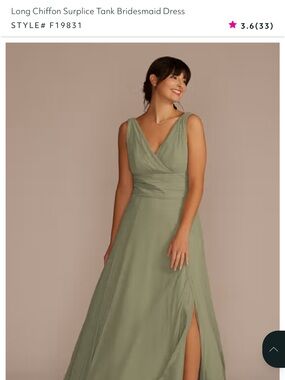 David's Bridal | Dresses | Nwt Davids Bridal Long Chiffon Surplice Tank Bridesmaid Dress Size 2 Dusty Sage